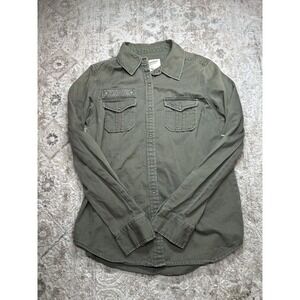 Arizona Jean Co Amazing Shirt Army Green Long Sleeve Snap Button Shirt Women's S